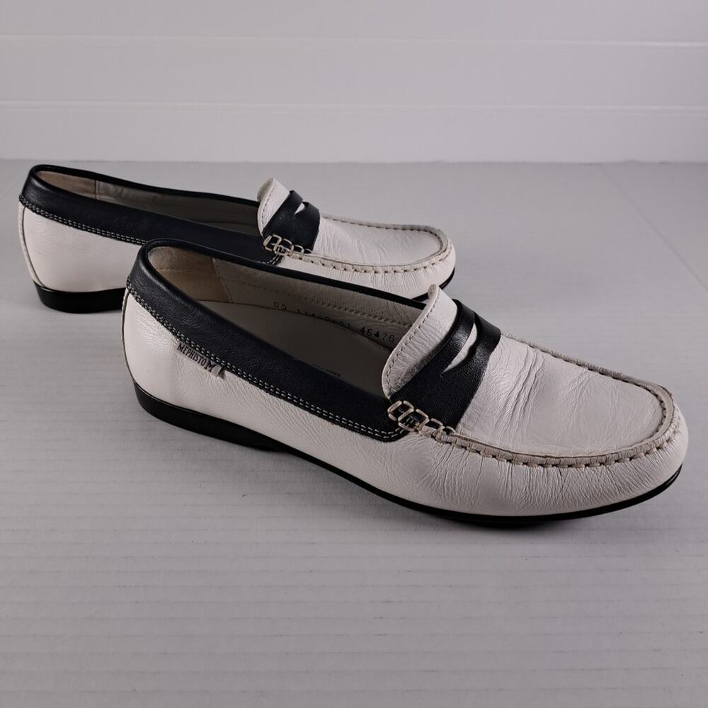 Mephisto Janet Cool Air Loafers Womens 7 White / Navy Blue Leather Slip On Shoes
